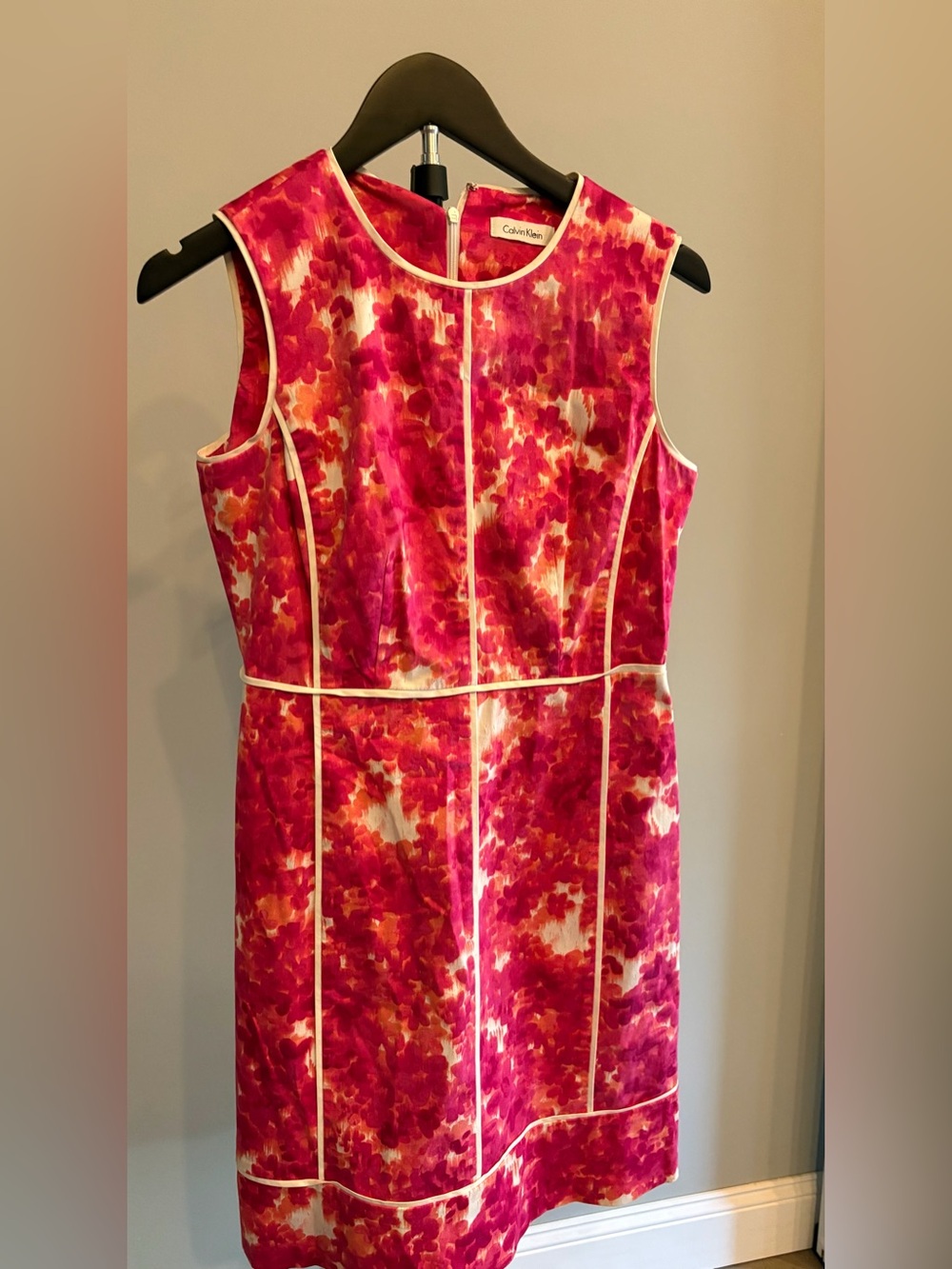 Calvin Klein Pink and White Floral Sheath Midi Dress